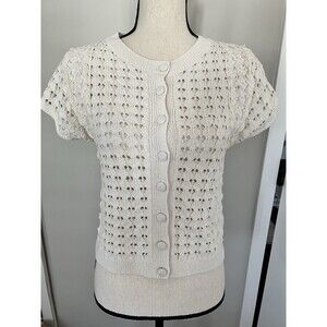 Zara Short Sleeve Lace and Crochet Cardigan Sweater Cream Size Small EUC